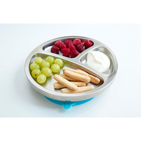 Avanchy Baby Stainless Steel Round Divided Plate with Silicone Suction Base - Yellow