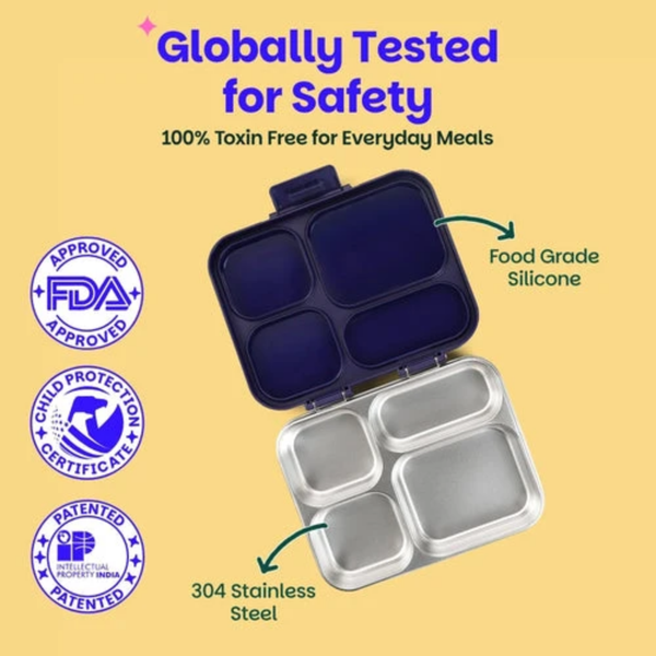 Basil 4 Compartment Stainless Steel Lunchbox with Plastic Lid - Pixel Rush