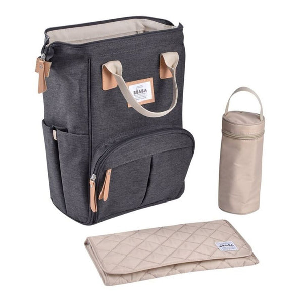 Beaba Wellington Diaper Bag, Large Capacity Baby Bag with Changing Mat, Durable, Water Resistant - Dark Grey - Dezine Kids