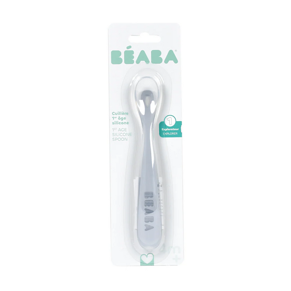 Beaba 1st Stage Silicone Spoon with Ultra Soft Tip, Gum Friendly, Ergonomic Handles, BPA Free - Pebble