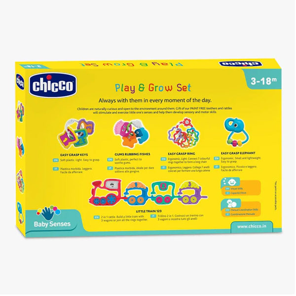Chicco Play & Grow Set Rattle Toy Gift for Baby Shower & Baby Birthday - Pack of 5