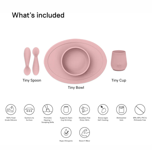EzPz First Foods Set 100% Food Grade Silicone Baby & Toddler Suction Bowl with Built In Placemat - Blush - Dezine Kids