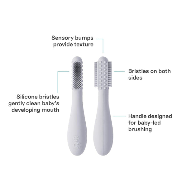 EzPz Baby Led Toothbrush 100% Silicone Infant Toothbrush with Dual Sided Bristles & Sensory Bumps - Pewter