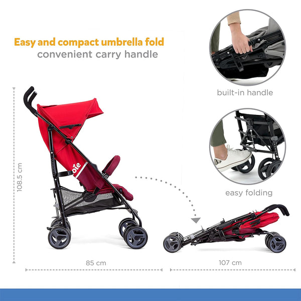 Joie Nitro LX Lightweight Baby Stroller for 0 to 3Y (Upto 15Kg) - Cherry - Dezine Kids