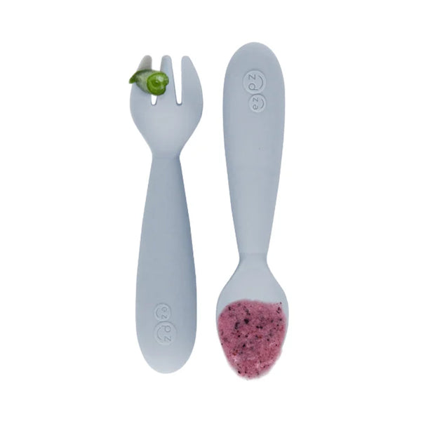 EzPz Mini Utensils for Toddlers (Spoon & Fork) - Pewter - Dezine Kids