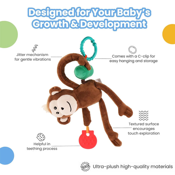 Nuluv Jittery Baby Toy, Vibrating Plush with Soft Fabric - Monkey