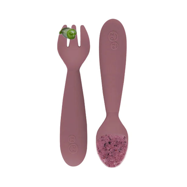 EzPz Mini Utensils for Toddlers (Spoon & Fork) - Mauve