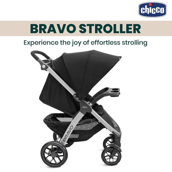 Chicco Bravo Quick Fold Baby Stroller Pram for 0 to 4Y (Upto 22 Kg) - Black