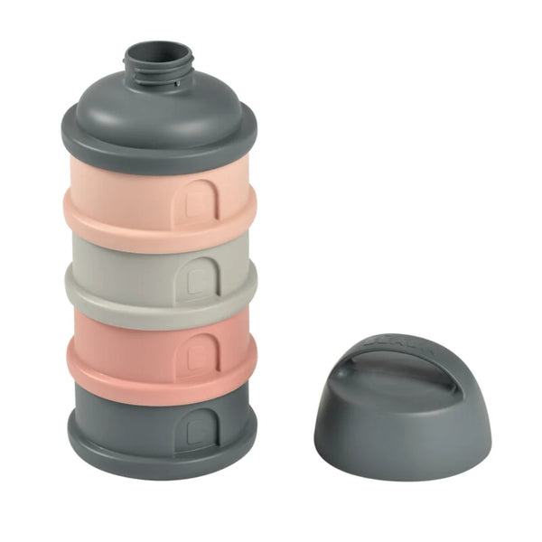 Beaba Stacked Formula Container, Airtight Multifunctional Storage Container, 4 Interchangeable Compartments, Microwave Safe - Pink/Mineral Grey