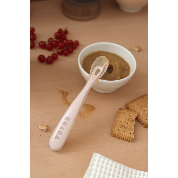 Beaba 1st Stage Silicone Spoon with Ultra Soft Tip, Gum Friendly, Ergonomic Handles, BPA Free - Cotton Candy