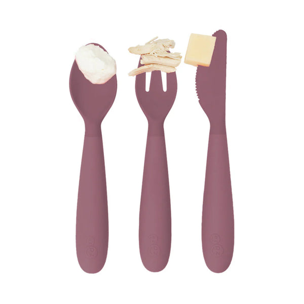 EzPz Happy Utensils for Toddlers(Spoon, Fork & Knife) - Mauve
