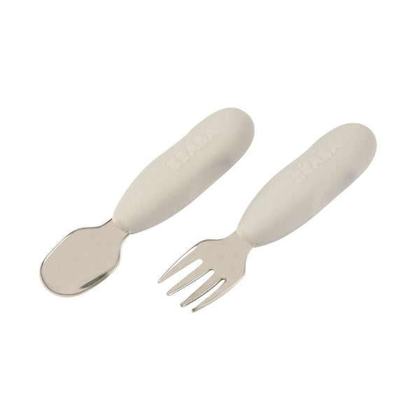 Beaba Set of 2 Stainless Steel Pre Cutlery - Velvet Grey