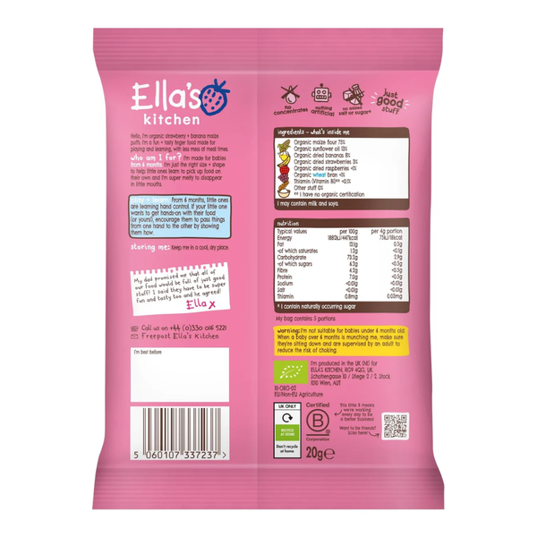 Ellas Kitchen Organic Melty Puffs Baby Snack, 6+ months - Strawberry and Banana - Dezine Kids