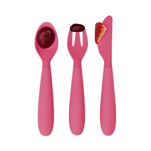EzPz Happy Utensils for Toddlers(Spoon, Fork & Knife) - Pink