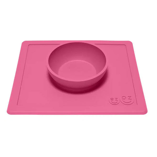 EzPz Happy Bowl 100% Food Grade Silicone Suction Bowl with Built In Placemat - Pink