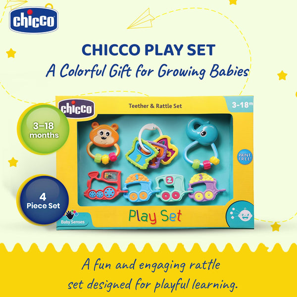 Chicco Play Set Rattle Toy Gift For Baby Shower & Baby Birthday - Pack of 4