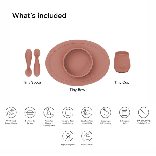 EzPz First Foods Set 100% Food Grade Silicone Baby & Toddler Suction Bowl with Built In Placemat - Sienna
