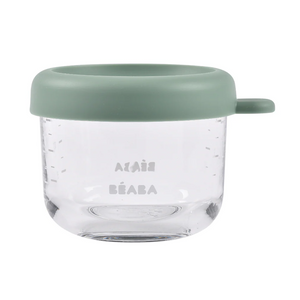 Beaba Glass Storage Container, Airtight Container with Graduation Measuring Scale, 150 ml - Sage Green