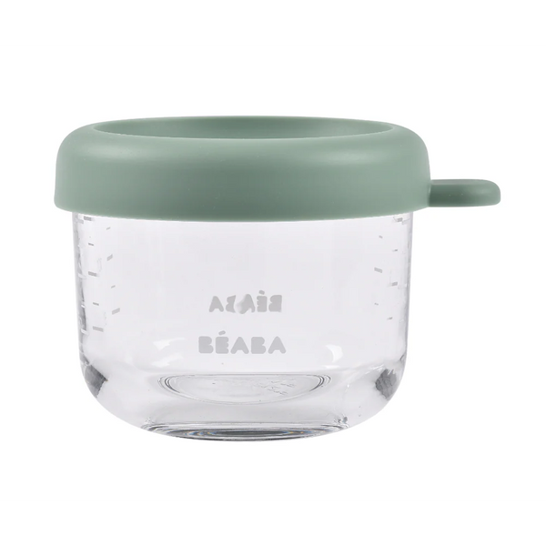 Beaba Glass Storage Container, Airtight Container with Graduation Measuring Scale, 150 ml - Sage Green