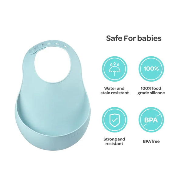 Beaba Silicone Waterproof Baby Feeding Bib with Food Catcher Pocket, BPA-Free, Easy to Clean -Airy Green