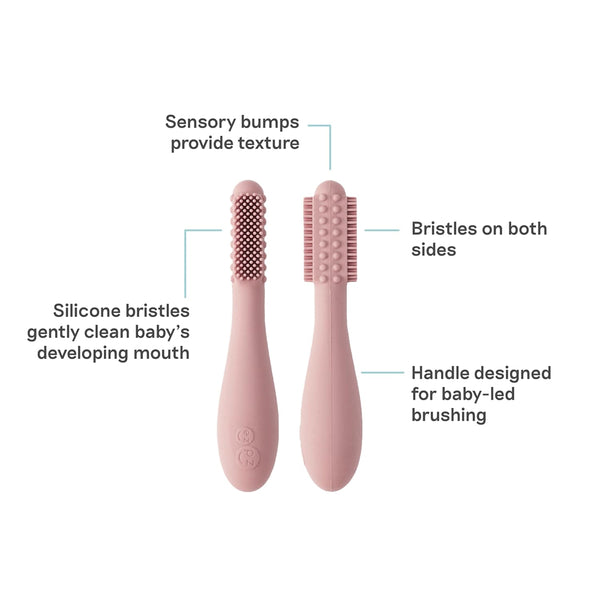 EzPz Baby Led Toothbrush 100% Silicone Infant Toothbrush with Dual Sided Bristles & Sensory Bumps - Blush