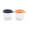 Beaba Glass Storage Container, Airtight Jar with Graduation Measuring Scale, 250 ml, Set of 2 - Night Blue & Honey