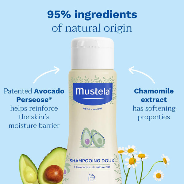 Mustela Gentle Baby Shampoo Tear Free Daily Shampoo with 93% Plant Based Ingredients - 200 ml