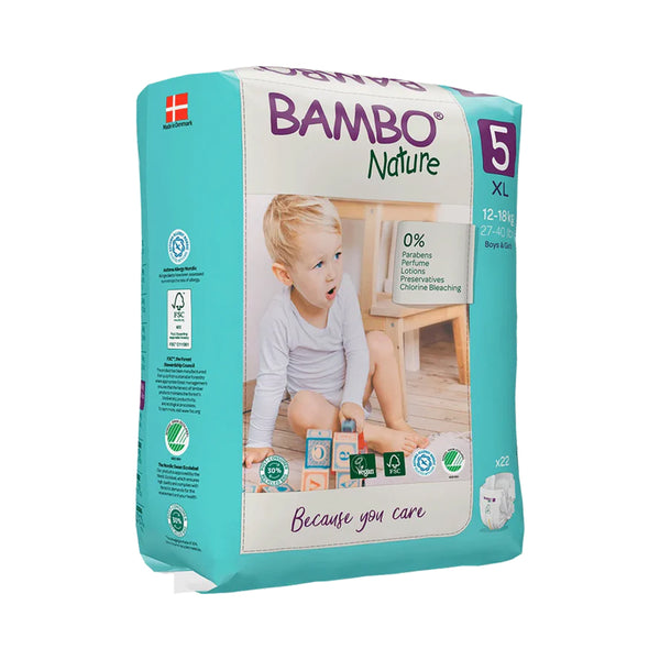 Bambo Nature Tape Diapers, Size 5, XL Size (11-17 Kgs) 22pcs - Dezine Kids