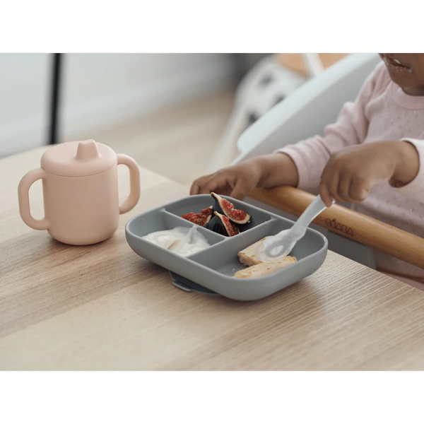 Beaba Silicone 3 Piece Learning Set, Non-Slip, Unbreakable, BPA-Free Baby Feeding - Pink