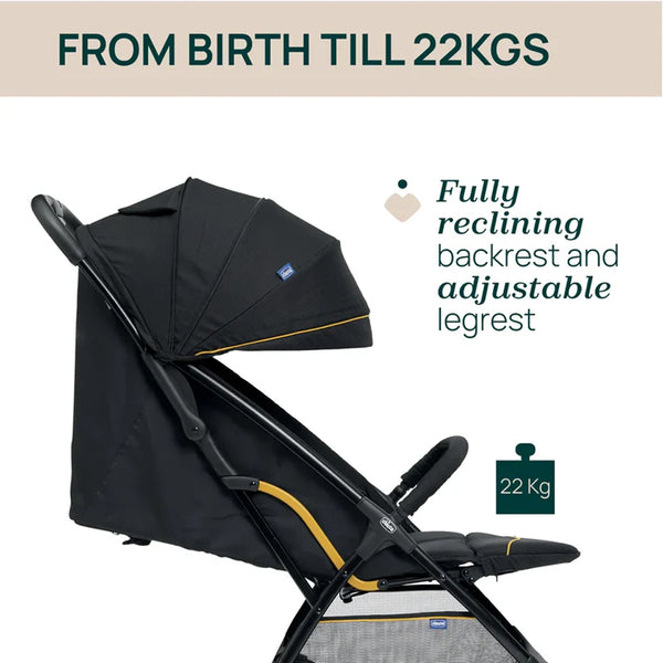 Chicco Glee Lightweight Baby Stroller with Multiple Recline Positions Pram for 0 to 4Y (Upto 22 Kg)- Uneven Black