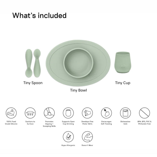 EzPz First Foods Set 100% Food Grade Silicone Baby & Toddler Suction Bowl with Built In Placemat - Sage - Dezine Kids