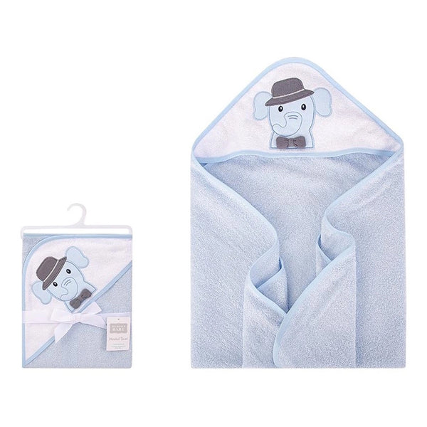 Hudson Baby Animal Face Cotton Hooded Towel, Size 30in x 30in - Light Blue Elephant