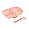 Beaba Silicone 2 Piece Baby Meal Set, Non-Slip, Unbreakable, Easy to Clean, BPA-Free Baby Feeding Set - Baby Pink
