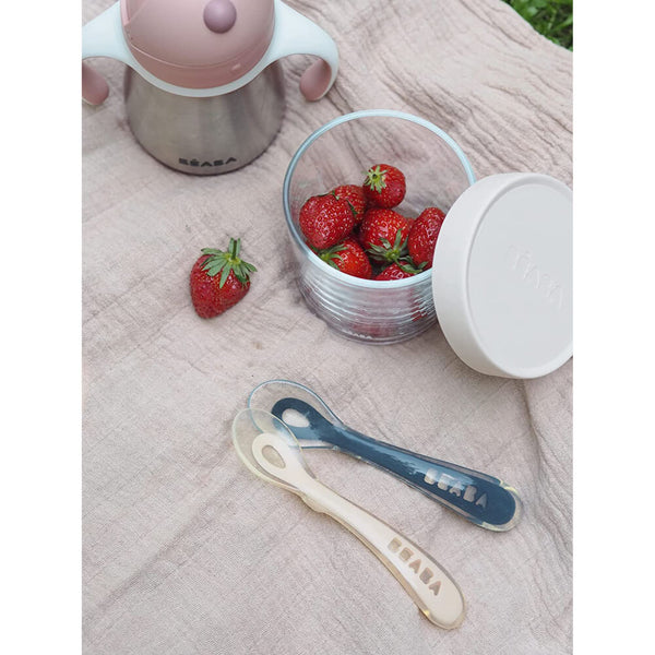 Beaba 2nd Stage Silicone Spoon with Ultra Soft Tip, Gum Friendly, Ergonomic Handles - Set of 4
