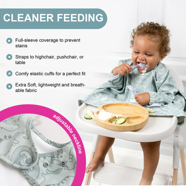 Bibado Long Sleeve Coverall Weaning Bib - Dino Roar Grey