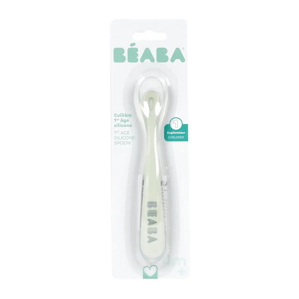 Beaba 1st Stage Silicone Spoon with Ultra Soft Tip, Gum Friendly, Ergonomic Handles, BPA Free - Misty Green