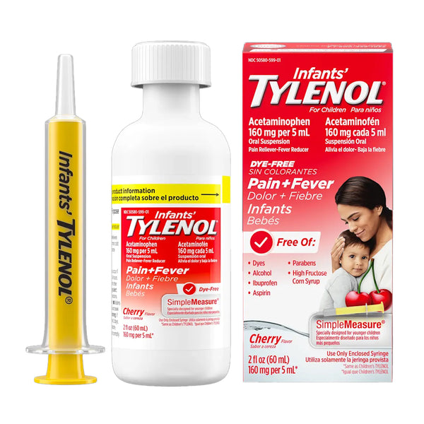 Infants Tylenol Pain & Fever Relief, Oral Suspension Liquid Medicine Dye Free Cherry, 2.0 fl oz - Dezine Kids