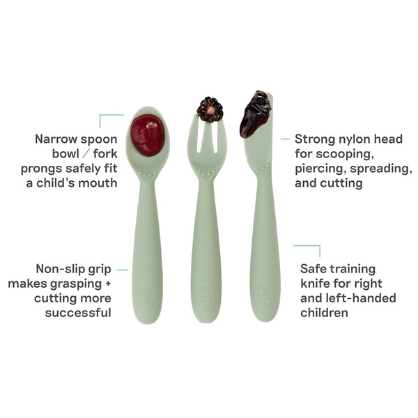 EzPz Happy Utensils for Toddlers(Spoon, Fork & Knife) - Sage
