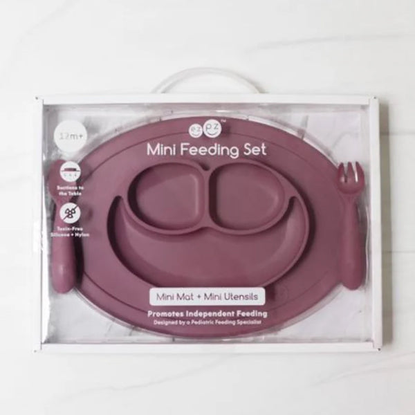 EzPz Mini Feeding Set for Toddlers (Mat, Spoon & Fork) - Mauve