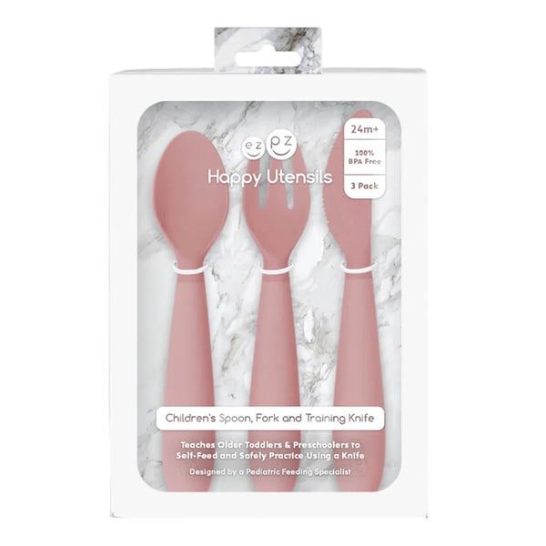 EzPz Happy Utensils for Toddlers(Spoon, Fork & Knife) - Blush