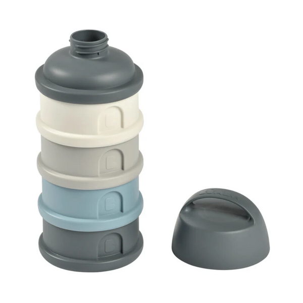 Beaba Stacked Formula Container, Airtight Multifunctional Storage Container, 4 Interchangeable Compartments, Microwave Safe - Blue/Mineral Grey