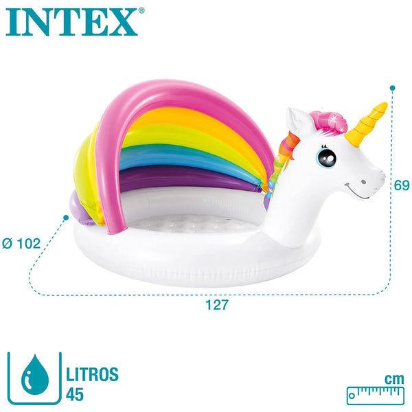 Intex Unicorn Design Baby Pool with Soft Floor Bottom and Built In Sunshade - Dezine Kids