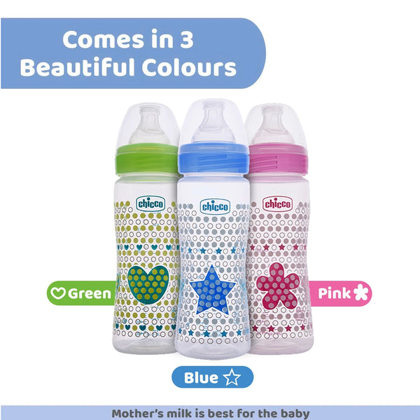 Chicco Well Being Polypropylene Feeding Bottle 330ml for 4M+ - Blue