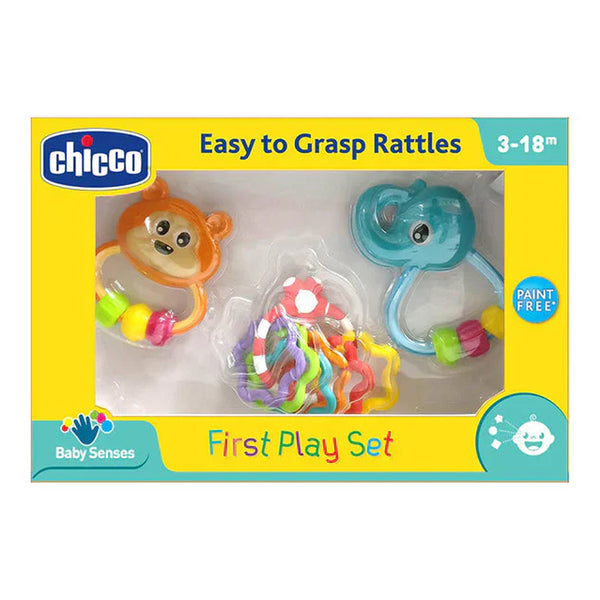 Chicco First Play Set Rattle Toy Gift for Baby Shower & Baby Birthday - Pack of 3