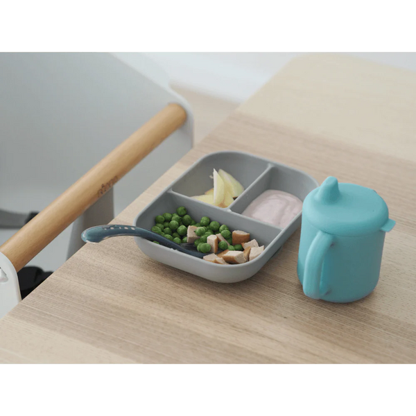 Beaba Silicone 3 Piece Learning Set, Non-Slip, Unbreakable, BPA-Free Baby Feeding - Blue