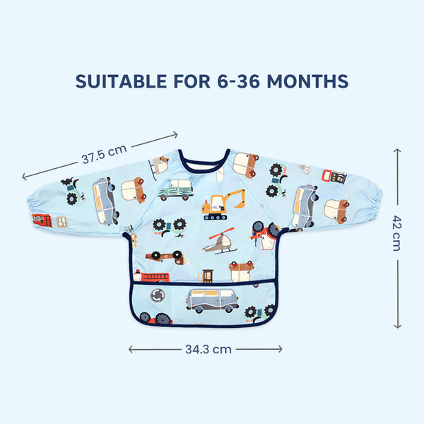 Hopop Easy Clean Waterproof Full Sleeve Baby Bib with Food Catcher Pocket - Dezine Kids