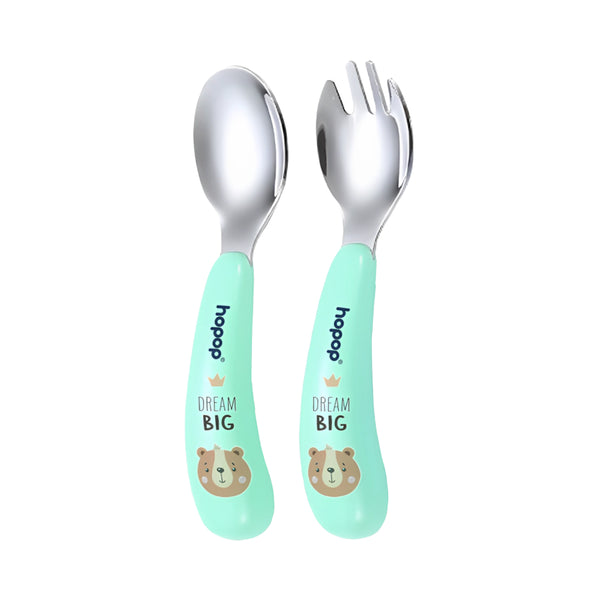 Hopop Stainless Steel Spoon & Fork Set with Travel Case, Portable & Durable - Dezine Kids