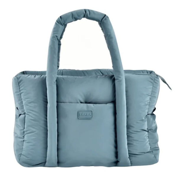 Beaba Paris Puffer Baby Diaper Bag with Large Capacity, Multi Pocket Organizer with Changing Pad, Insulated Bottle Pouch & Stroller Clips - Baltic Blue - Dezine Kids