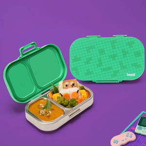 Basil 2 Compartment Stainless Steel Lunchbox with Plastic Lid - Retro Stack