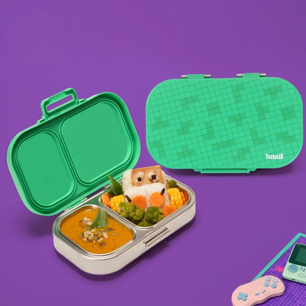 Basil 2 Compartment Stainless Steel Lunchbox with Plastic Lid - Retro Stack